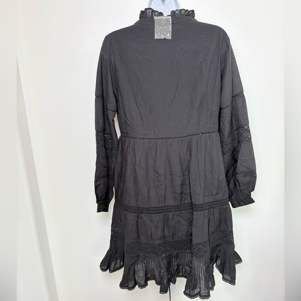 NEW Sundance Catalog Bromlee Black Ruffle Trim Dress Lace Lined Puff Sleeves - Picture 5 of 7